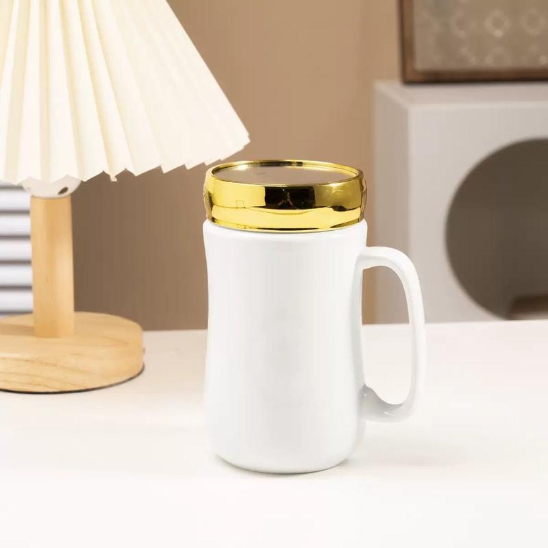 Ceramic Cup With Golden Mirrow Lid In Box